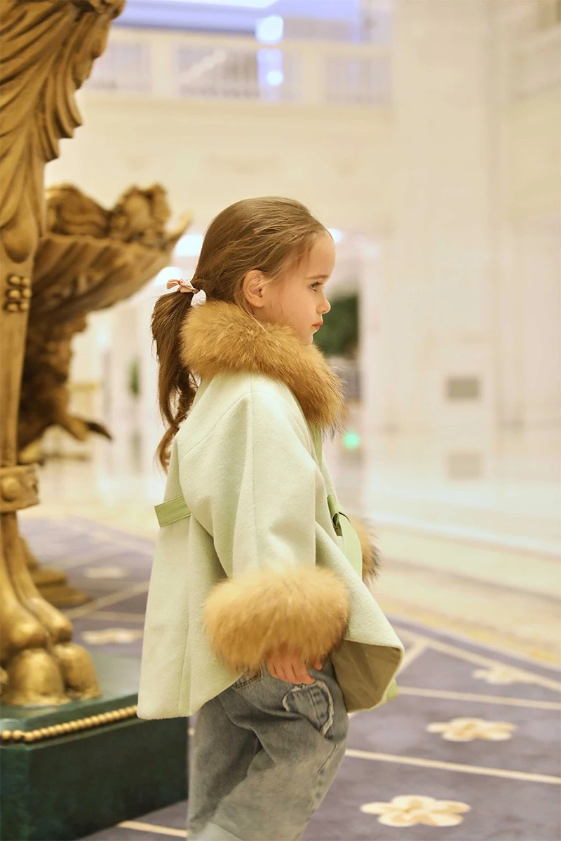 Kids Cashmere Coat With Fur Collar factory